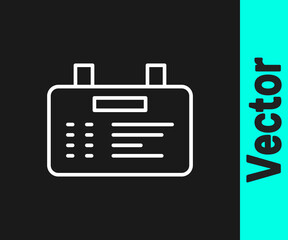 White line Airport board icon isolated on black background. Mechanical scoreboard. Info of flight on the billboard in the airport. Vector.