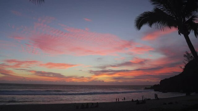 Sunset over Reunion Island seen from Grand Anse beach