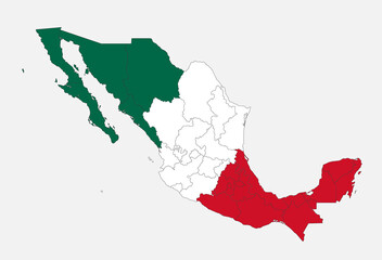 Map of the Mexico in the colors of the flag with administrative divisions blank