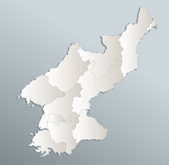 North Korea map, Democratic Peoples Republic of Korea, administrative division, blue white card paper