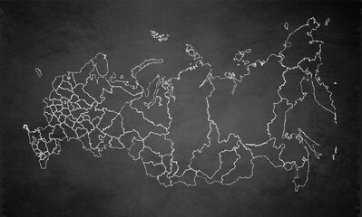 Russia map administrative division, separates regions, design chalky card blackboard chalkboard blank