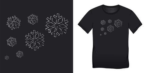 Snowflakes chalk pattern, Christmas motif image, graphic design for t-shirts blank template