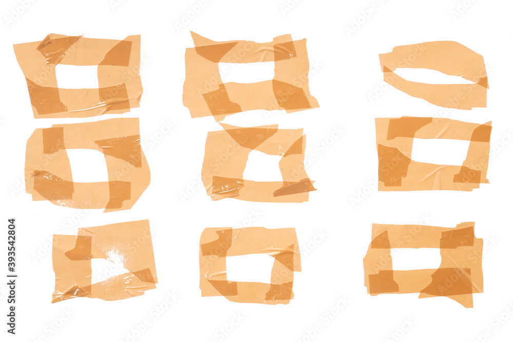 Poster set of pieces of brown scotch isolated on a white background
