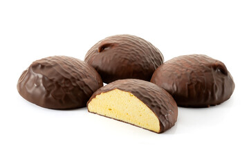Lemon marshmallow in chocolate on white background. Full depth of field. With clipping path