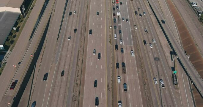 Aerial view of a time lapse of traffic on freeway. This video was filmed in 4k for best image quality.