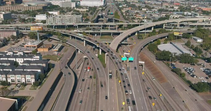 Aerial view of traffic on freeway. This video was filmed in 4k for best image quality.