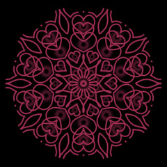 Fuchsia ten petal mandala on black background