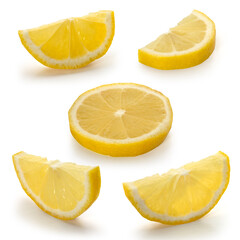 Fototapeta premium Set of cut fresh juicy lemon on white background. Full depth of field. With clipping path