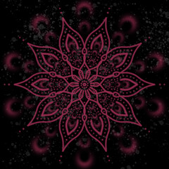 Fuchsia ten petal mandala on black background