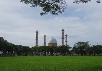 Beautiful view of Achmad Bakrie mosque in Kisaran, North Sumatera, Indonesia