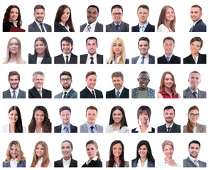 collage of portraits of business people isolated on white