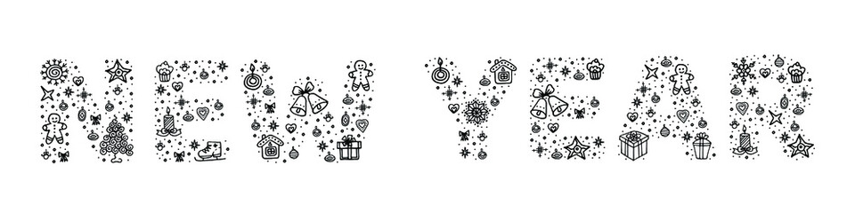 Fototapeta premium New Year doodle phrase