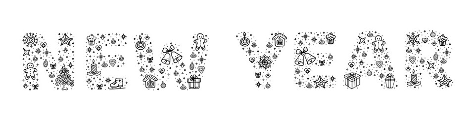 Obraz premium New Year doodle phrase