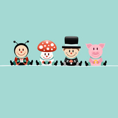 Quadrat Marienkäfer Fliegenpilz Schornsteinfeger Und Schwein Türkis