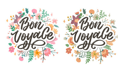 Bon Voyage Hand Lettering Vector Calligraphy Travel