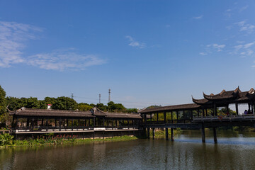 Fototapeta na wymiar Chinese Traditional covered bridge, East Asia Travel.