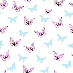 butterflies fashion vector seamless pattern on white background. Concept for wallpaper, wrapping paper, cards 
