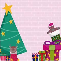 merry christmas tree socks with deer gingerbread man and gifts