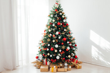 Christmas tree with gifts lights garland decor new year