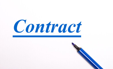 On a light background, an open blue felt-tip pen and the text CONTRACT