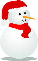 vector snowman. snowman with a red cap and a scarf with a carrot nose