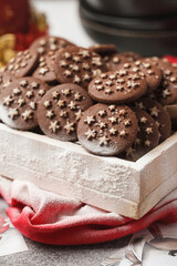 Christmas chocolate chip cookies in a box.New year's sweets.