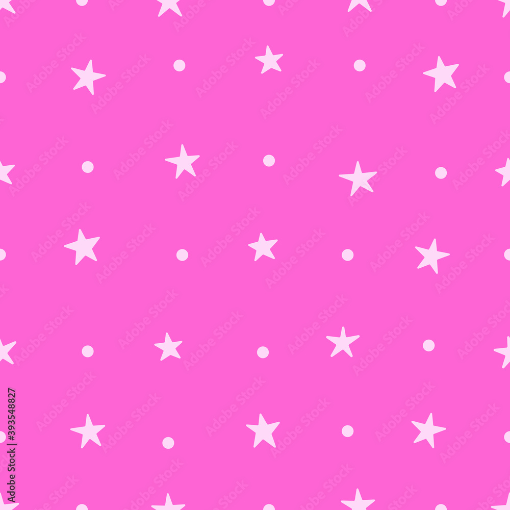 Poster seamless pattern with dots and stars on the pink background. vector hipster background.