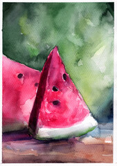 watermelons, summer, watercolor illustration, texture 