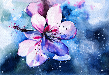 flowering trees in the spring. the trees are blooming. watercolor