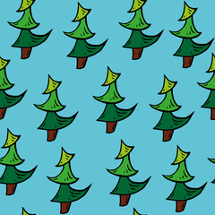 seamless vector pattern with color trees on the blue background