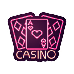 casino, poker cards aces gambling neon sign