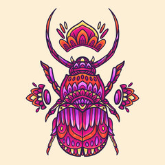 horn beetle colorful mandala vector illustration