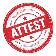 ATTEST text on red round grungy stamp.
