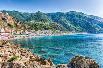 Beautiful seascape in the village of Scilla, Calabria, Italy - obrazy, fototapety, plakaty