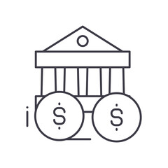 Credit bank icon, linear isolated illustration, thin line vector, web design sign, outline concept symbol with editable stroke on white background.