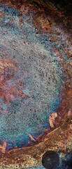 Heat tempering rainbow metal steel colouration pattern vertical banner.  Metal surface texture...
