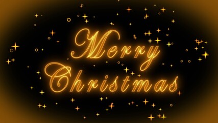 Merry Christmas - greeting card with stars and lettering in gold color - neon style - isolated on white background - 3D illustration