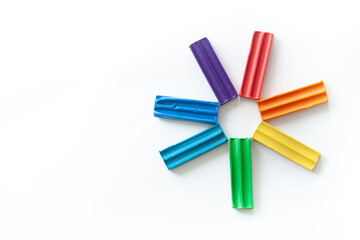 Multicolored plasticine. Child development. Art and education. rainbow