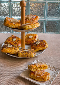 Homemade Chicken and Vermicelli Turnovers served on Savory Snacks Stand Dish.