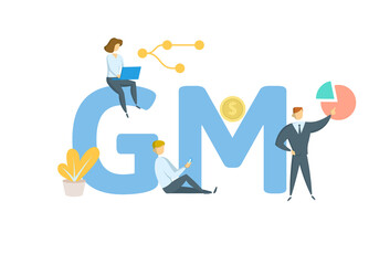 GM, Gross Margin. Concept with keywords, people and icons. Flat vector illustration. Isolated on white background.
