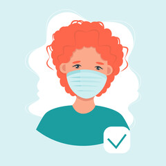 Wear your mask and gloves vector concept. Protection from flu, coronavirus, air pollution, dust.