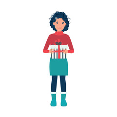  girl holding a gift box. Vector illustration in flat style