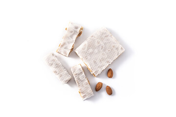 Christmas nougat isolated on white background. Typical spanish dessert