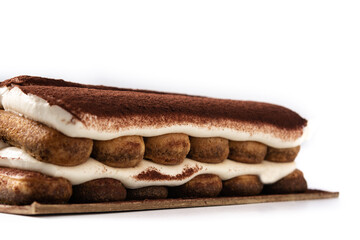 Traditional tiramisu cake isolated on white background