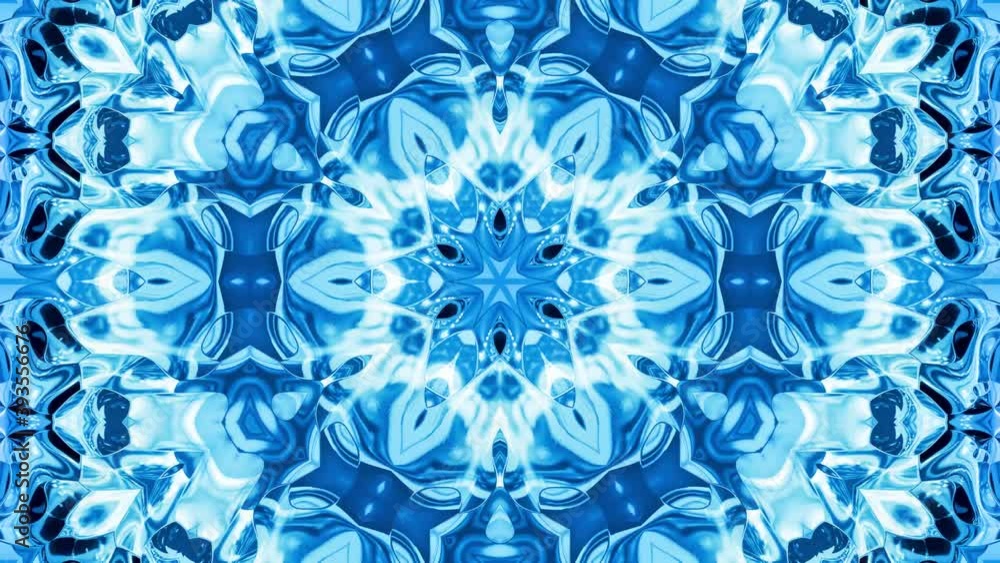 Poster abstract symmetric background with star symmetry. mandala with waves. looped abstract blue liquid ba