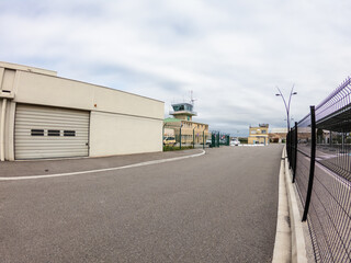 Fototapeta na wymiar Carcassonne / France - March 15, 2020: Carcassonne-Salvaza Airport air traffic control tower.