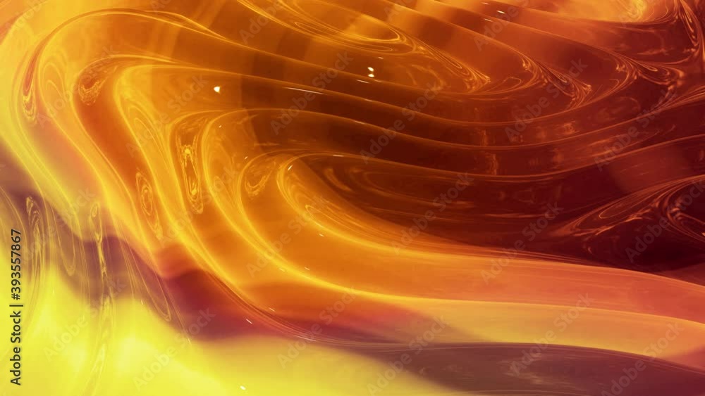 Poster looped abstract background with wavy sparkling golden liquid pattern on shiny glossy surface. viscou