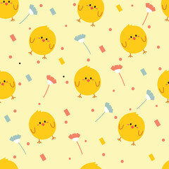 Obraz na płótnie Canvas Seamless pattern with cartoon chicken. for fabric print, textile, gift wrapping paper. colorful vector for kids, flat style