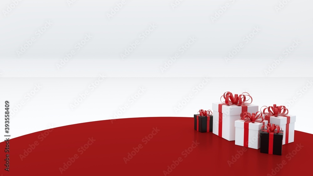 Poster red empty podium there is a gift box around to celebrate the new year, chinese new year, white backd