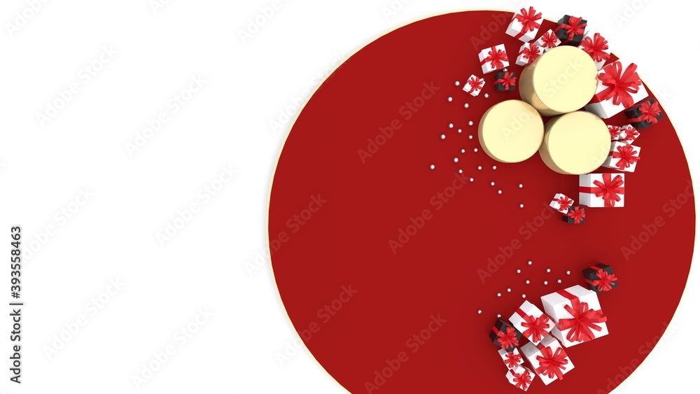 Poster Flat lay red space platform There is a gift box around To celebrate Chinese New Year, a white backdrop is suitable for advertising materials. Presenting products Product display stand. 3D rendering